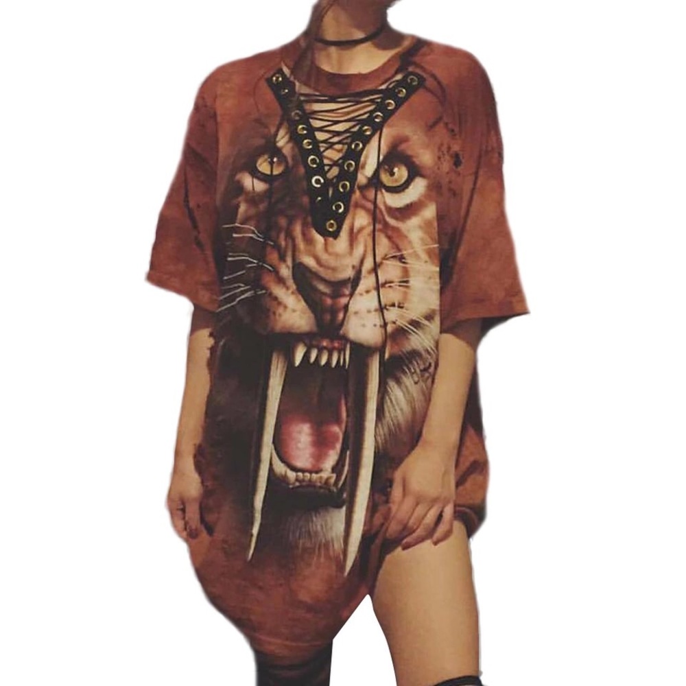 Tiger Print Short Sleeve Punk style T-Shirt